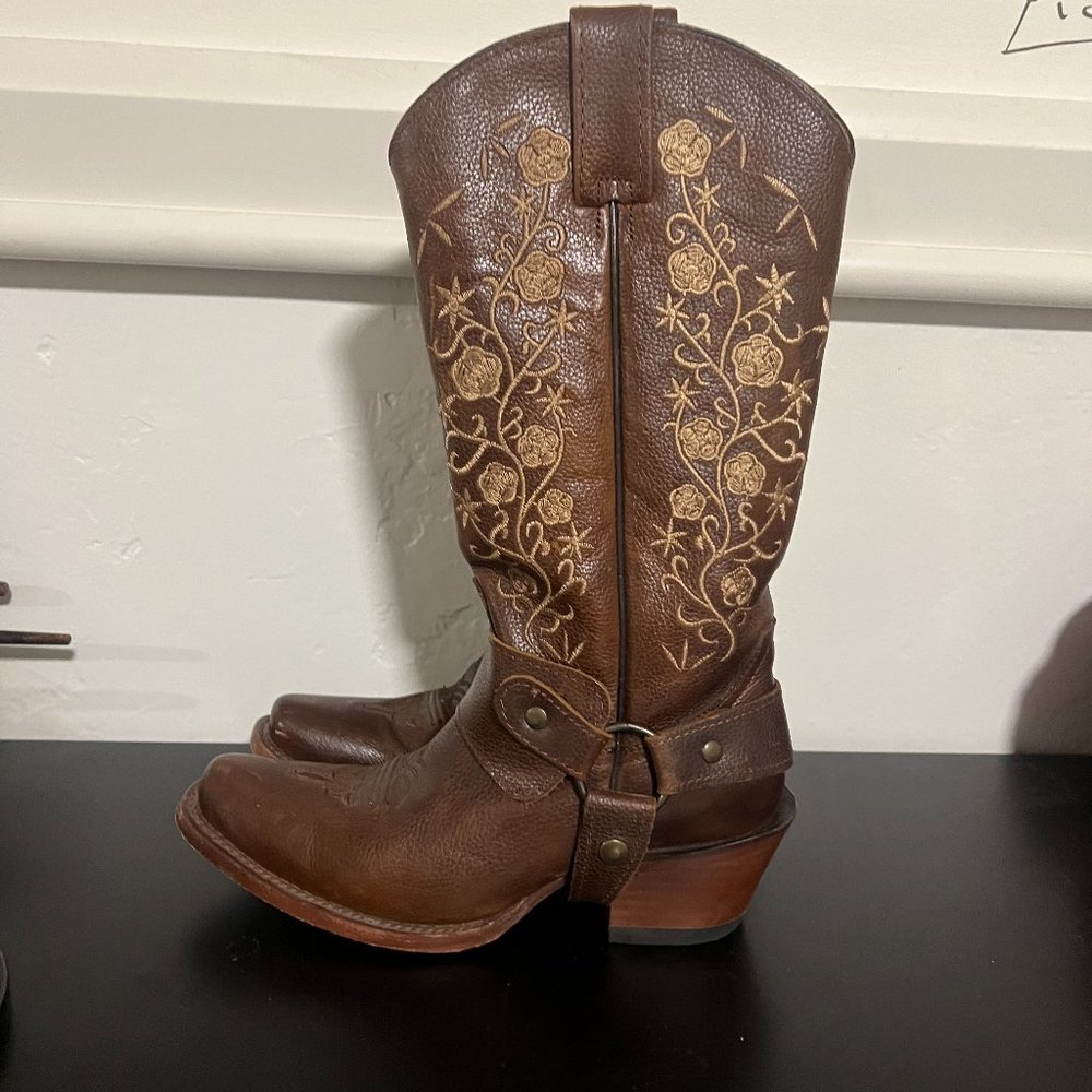 Reyme 6 Women's Brown Leather Cowboy Boots From Mexico. Size 23.5